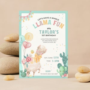 EDITABLE Llama Birthday Invitation, A Whole Llama Fun, Llama Invitation, Cactus Fiesta Invitation, Llama Party Decor, Llama Template Canva