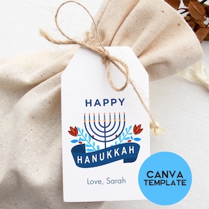 Editable Hanukkah tags, Hanukkah gift, Hanukkah favor tags, Hanukkah Canva Template, Digital Download Gift Tags, Jewish Gift