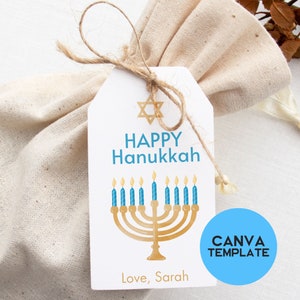 Editable Hanukkah tags, Hanukkah gift, Hanukkah favor tags, Hanukkah Canva Template, Digital Download Gift Tags, Jewish Gift