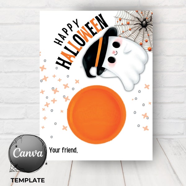 Editable Halloween Play Doh Card Template, Printable Doh Best Halloween Playdough Holder, Ghost Favor Tag, Ghost Tags, Canva Template