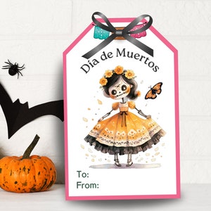 Dia de Muertos Geschenkanhänger, Dia de los Muertos Geschenkanhänger, Dia de Muertos Partydekoration, Halloween Anhänger zum Ausdrucken