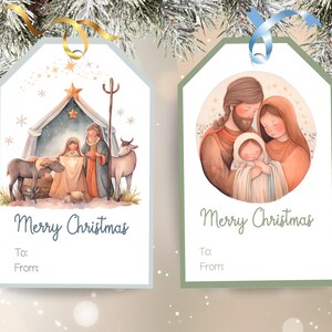 Kids Nativity Gift Tag Set, Christmas Printable Tag, Christmas Favor Tags, Holy Family, Watercolor Christmas Nativity, Jesus Christ, LDS Art