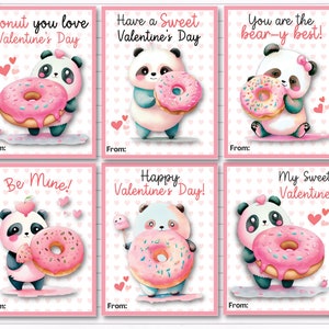 Panda Saint-Valentin imprimable / Cartes de Saint-Valentin Panda / Donut Saint-Valentin / Cartes de Saint-Valentin imprimables pour camarades de classe / Téléchargement immédiat