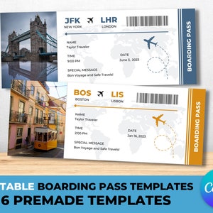 Bearbeitbare Bordkartenvorlage, druckbares Flugticket, bearbeitbares Canva Bordticket, Überraschungsreise, digitaler Download, bearbeitbares Ticket