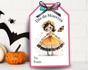 Printable Dia de Muertos Tags, Dia de los Muertos FavorTags, Dia de muertos party decorations, Halloween Tag, Day of the Dead Gift Tag