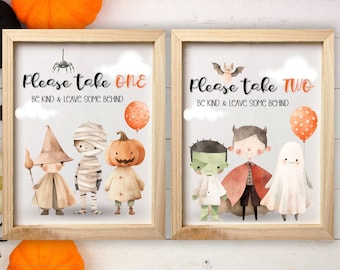 Halloween Candy Sign SET OF TWO, Please Take One, Please Take Two, Trick or Treat Halloween Sign, Printable, Outdoor Halloween wall art
