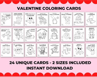 Valentine Coloring Cards / Classroom Valentine Cards / Kid Valentine Card / Printable Valentines / Coloring Valentine