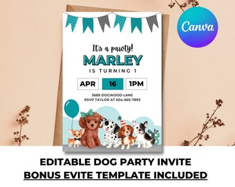 Editable Puppy Pawty Invitation / Puppys Birthday Invitation / Dog Theme Birthday Invite / Pawty Birthday Invitation / INSTANT DOWNLOAD