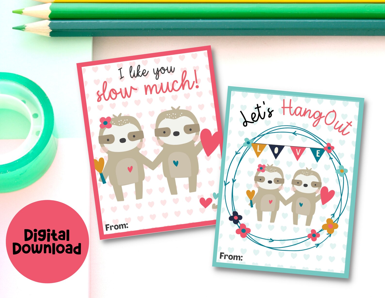 Sloth Valentines, Printable Sloth Valentine Cards for Kids, Kids ...