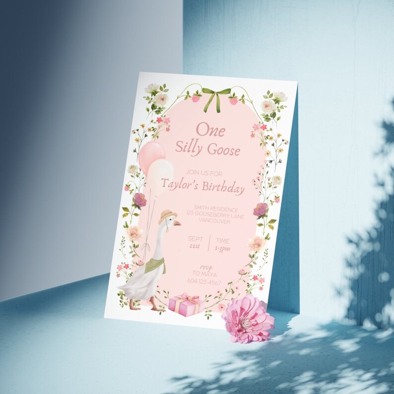 One Silly Goose Birthday Invitation, Goose Invitation, Little Goose, Silly Goose, First Birthday, One Lucky Duck Birthday Invite, Duck Party, duck first birthday, silly duck birthday, girl first birthday, goose birthday party, vintage goose invite