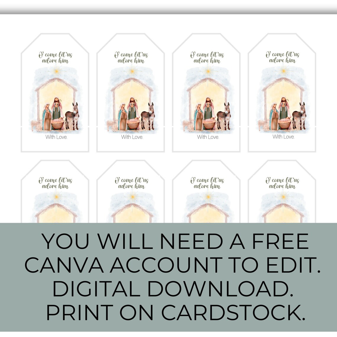 Watercolor Nativity Gift Tag, Christmas Printable Template, Christmas ...