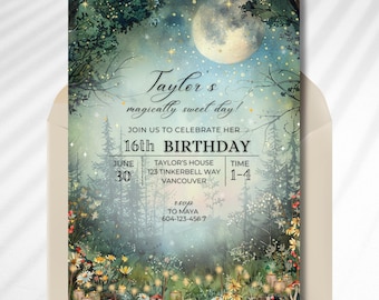 Sweet 16 Invite Enchanted Forest Birthday Party, Magical Garden Invitation Forest Fairy Garden,Woodland Birthday Magic Garden Canva Template