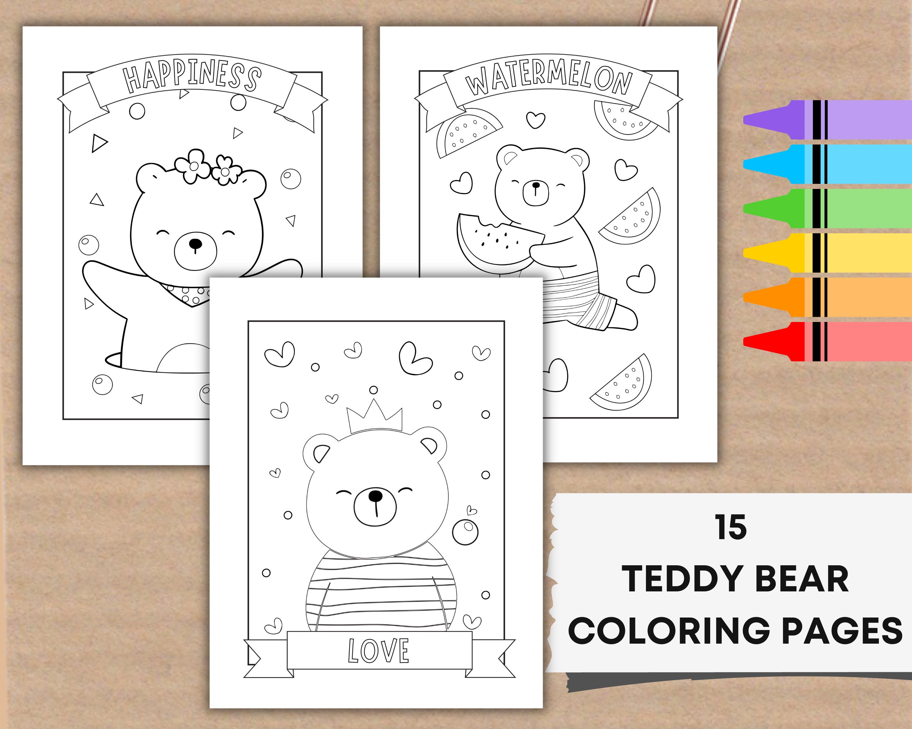Teddy Bear Coloring Sheets / Printable PDF / Bear Coloring Page