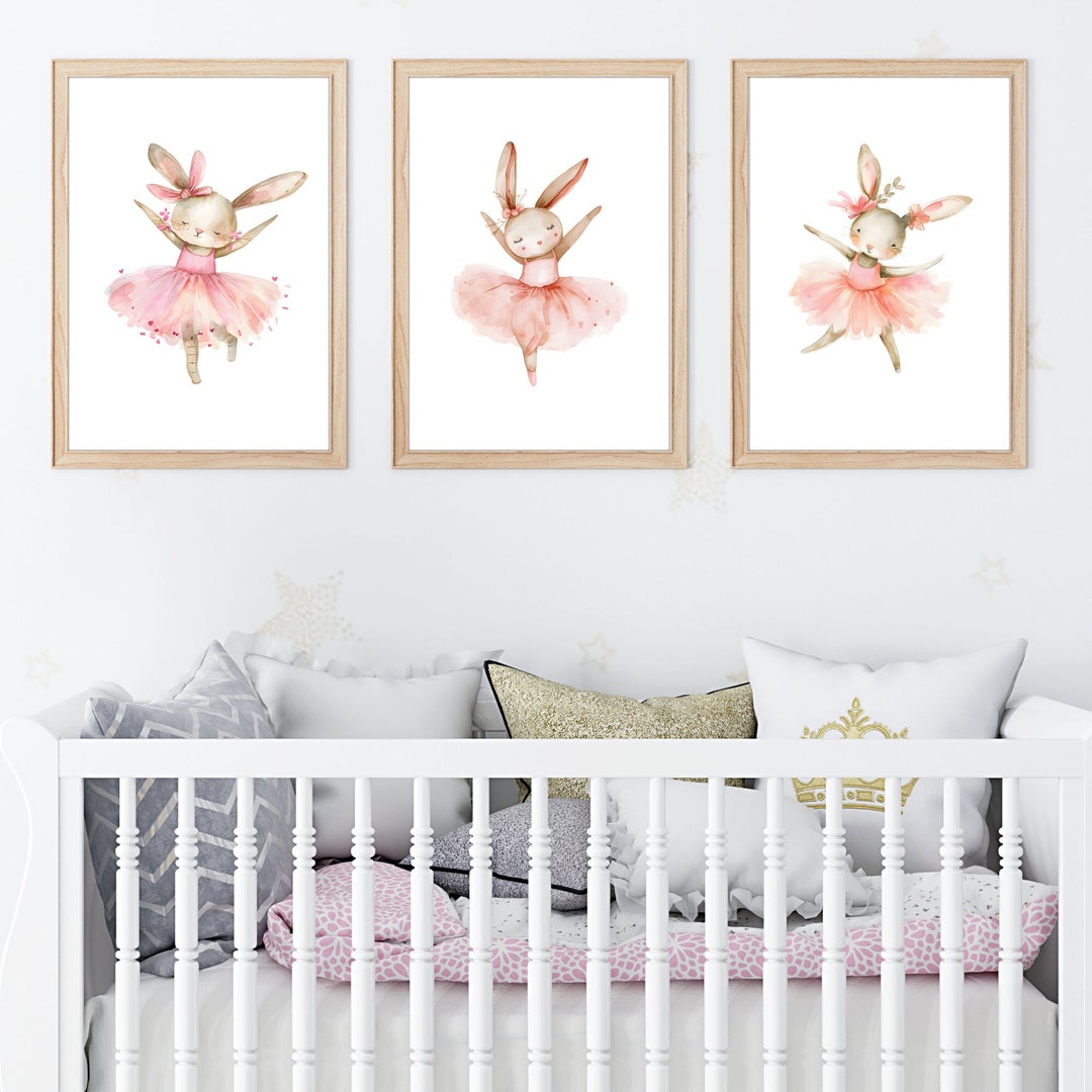 Printable Ballerina Bunny Nursery Wall Decor, Set of 3, Woodland ...