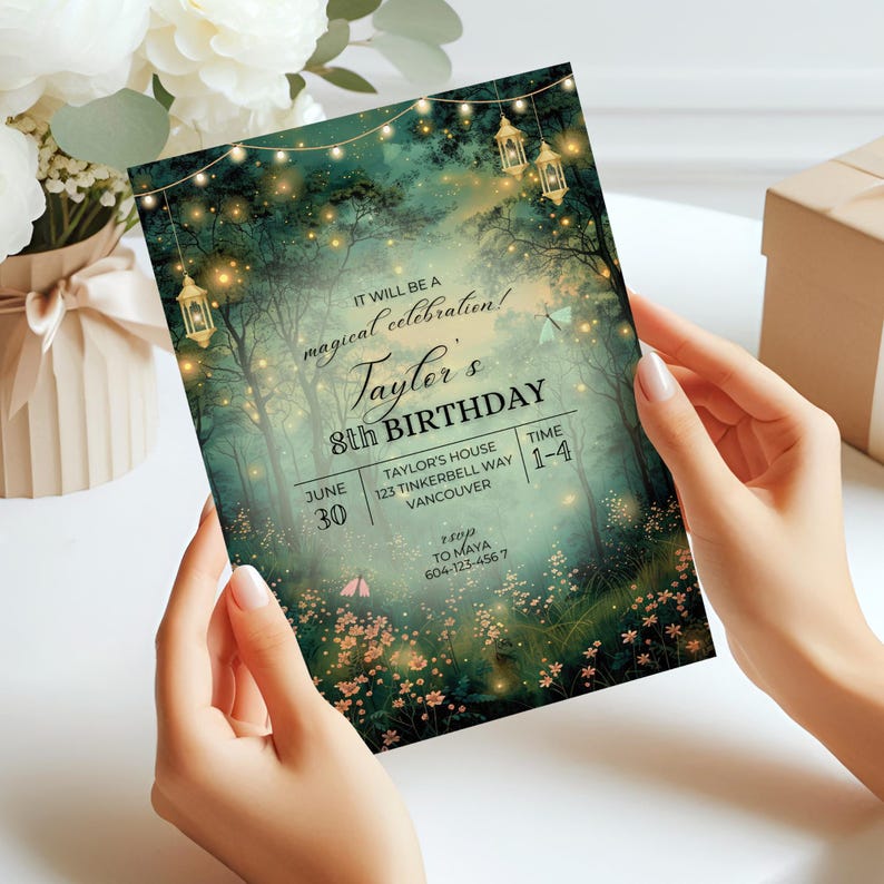 EDITABLE Woodland Birthday Invitation, Enchanted Forest Birthday Invite, magical Woodland Invite, Canva,Enchanted fairy invitation,fairy garden, fairy lights, fairy dust, girlie birthday party, woodland party theme,  fantasy theme party,  Enchanted Forest, Enchanted Forest Birthday Party, Enchanted Garden Invitation Forest Fairy Garden,Woodland Birthday Magic Garden Invite, Girls Magical Party, Emerald Green,Enchanted Evening, magical fairy dust Quince Invite, Sweet 16 Invitation, magical garden