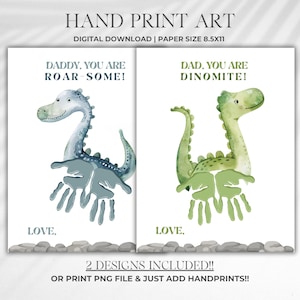 Impression d'art à la main à imprimer, fête des pères imprimable, art de l'empreinte de main de dinosaure, cadeau de fête des pères pour enfants, première activité artisanale d'impression à la main de fête des pères