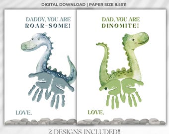 Hand Print Art Printable, Father's Day Printable, Dinosaur Handprint Art, Kids Fathers Day Gift, First Fathers Day Hand Print Craft Activity