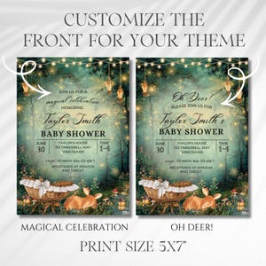 EDITABLE Woodland baby shower Invitation, Enchanted Forest Invite, magical Woodland Invite Canva, Enchanted baby shower, fairy garden, fairy lights, woodland deer party theme, magical baby shower, Enchanted Forest, Enchanted Garden Invitation Forest Fairy Garden, Woodland Garden Invite, magical Party, Emerald Green baby shower invite, oh deer baby shower, cradle, Enchanted Forest Baby Shower Invite Template Canva, Woodland Baby Shower, Oh Deer Woodland Deer Magical Baby Shower Fairy Garden