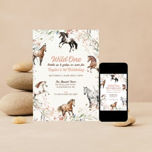 EDITABLE Floral Horse Birthday Invitation Template, Girl Saddle Up Invite, Cowgirl Party Horse Invite, Pink Floral Equestrian Birthday Party, Wildflower Horse Invite, editable canva invitation, canva template, pony party, girl birthday party invite