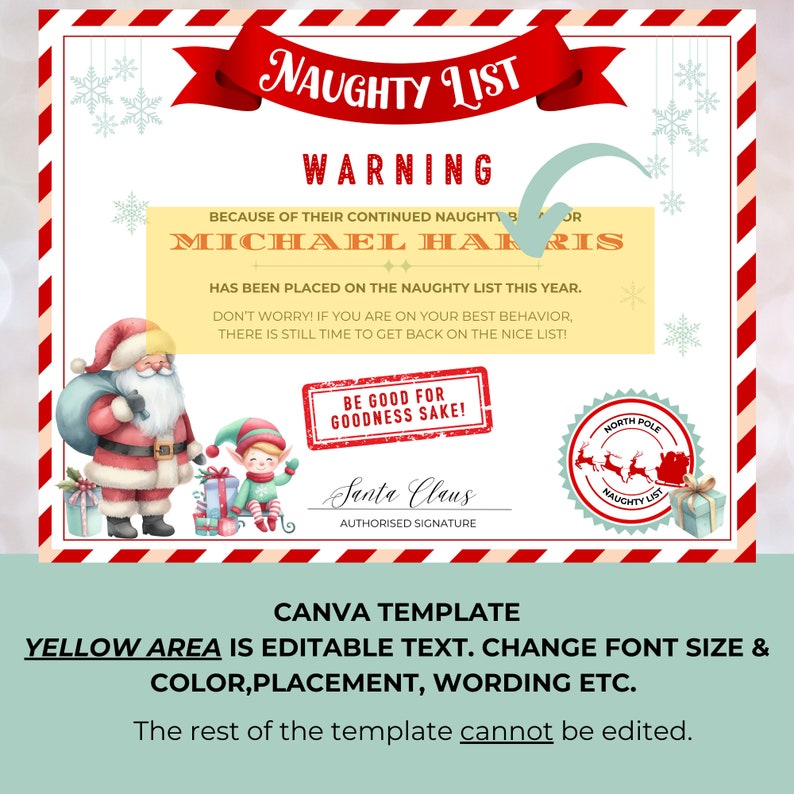 Editable Santa Naughty List Warning Letter Template Christmas Etsy