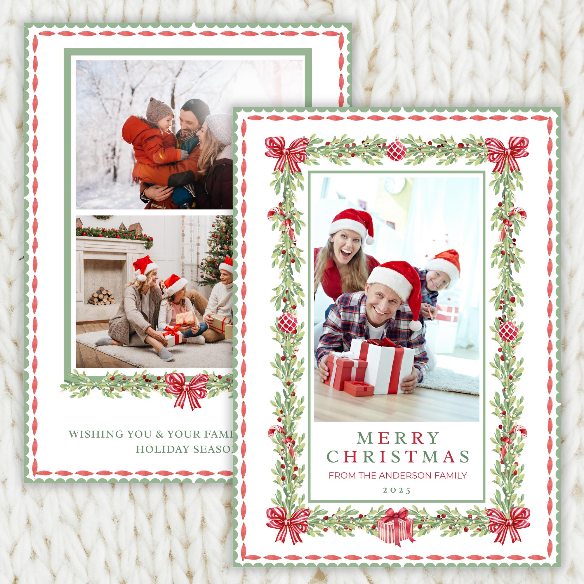 Editable Christmas Card Printable, Watercolor Red Green Christmas ...