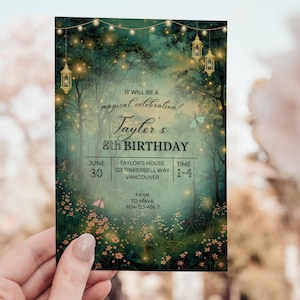 EDITABLE Woodland Birthday Invitation, Enchanted Forest Birthday Invite, magical Woodland Invite, Canva,Enchanted fairy invitation,fairy garden, fairy lights, fairy dust, girlie birthday party, woodland party theme,  fantasy theme party,  Enchanted Forest, Enchanted Forest Birthday Party, Enchanted Garden Invitation Forest Fairy Garden,Woodland Birthday Magic Garden Invite, Girls Magical Party, Emerald Green,Enchanted Evening, magical fairy dust Quince Invite, Sweet 16 Invitation, magical garden