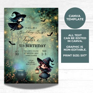 Cute Witch Invitation, Halloween Birthday Costume Party Invite, spooktacular Witch Birthday Invitation, Kids Halloween Witch Invite,Bewitching  hocuspocus,witch cauldron halloween party, witchy party,kids costume party, girls halloween birthday party