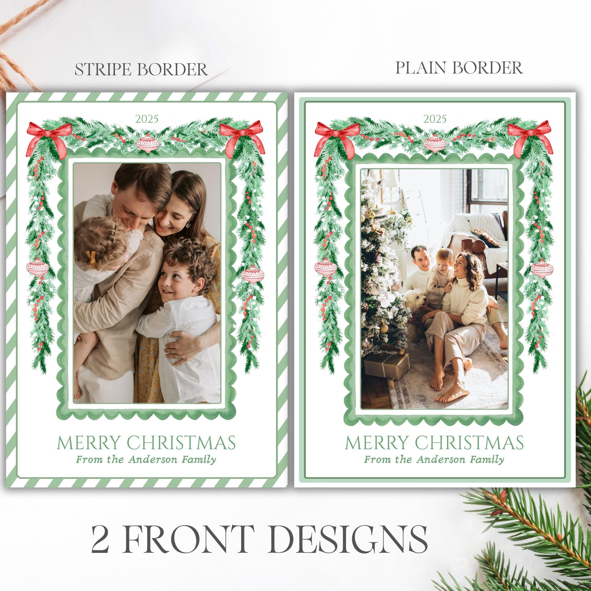 Editable Christmas Card Printable, Watercolor Red Green Christmas ...