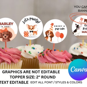 Dog Cupcake Toppers, Editable Toppers, Puppy Birthday, Dog Theme ...