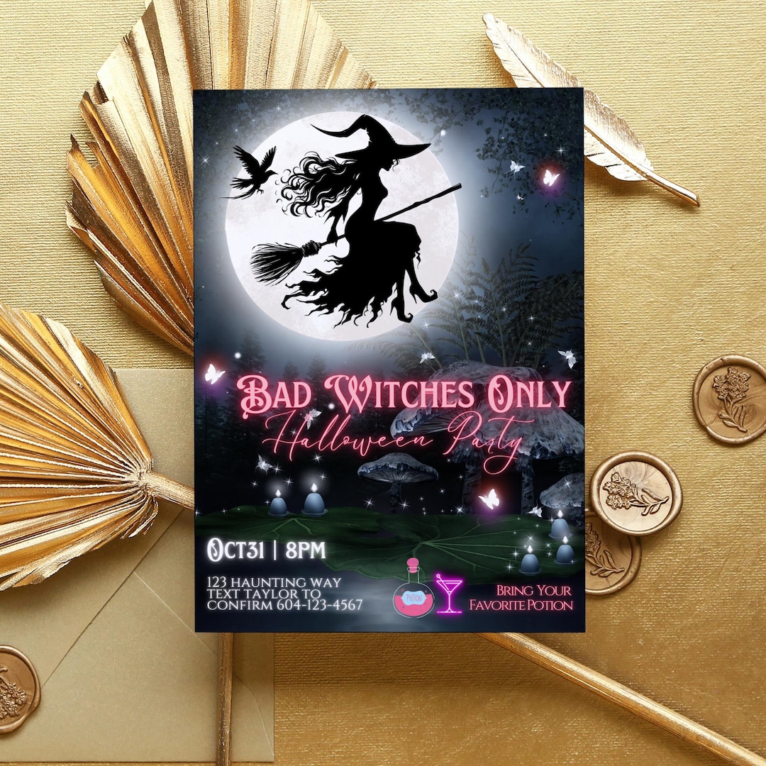 Witch Invite Bad Witches Only Invite, Girls Night Halloween Invitation, Witches ...