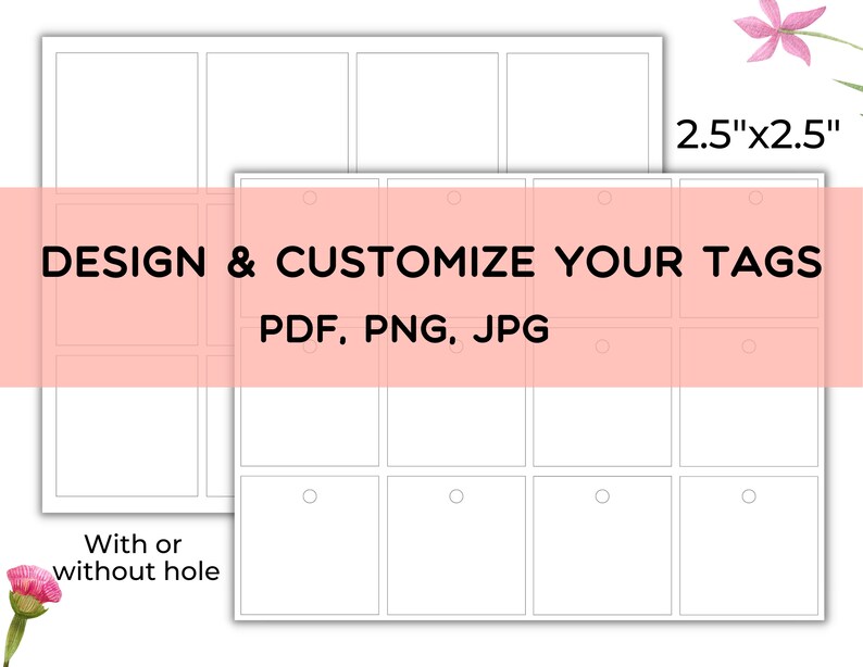 Printable Square Hang Tag Template 2.5x 2..5 / Blank Gift Tags / Create