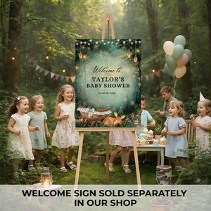 EDITABLE WELCOME SIGN Woodland baby shower,Enchanted Forest SHOWER,magical Woodland party decor template Canva,Enchanted baby shower welcojme sign, fairy garden, fairy lights, woodland deer shower theme, magical baby shower, Enchanted Forest, Garden sign Forest Fairy Garden, Woodland Garden party decor welcome sign, magical Party, Emerald Green,oh deer baby shower, cradle,Enchanted Forest Baby Shower,Woodland Baby Shower,Oh Deer Woodland Deer Magical Baby Shower Fairy Garden, baby shower poster