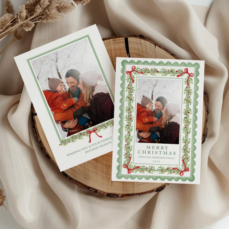 Editable Christmas Card Printable, Watercolor Red Green Christmas ...