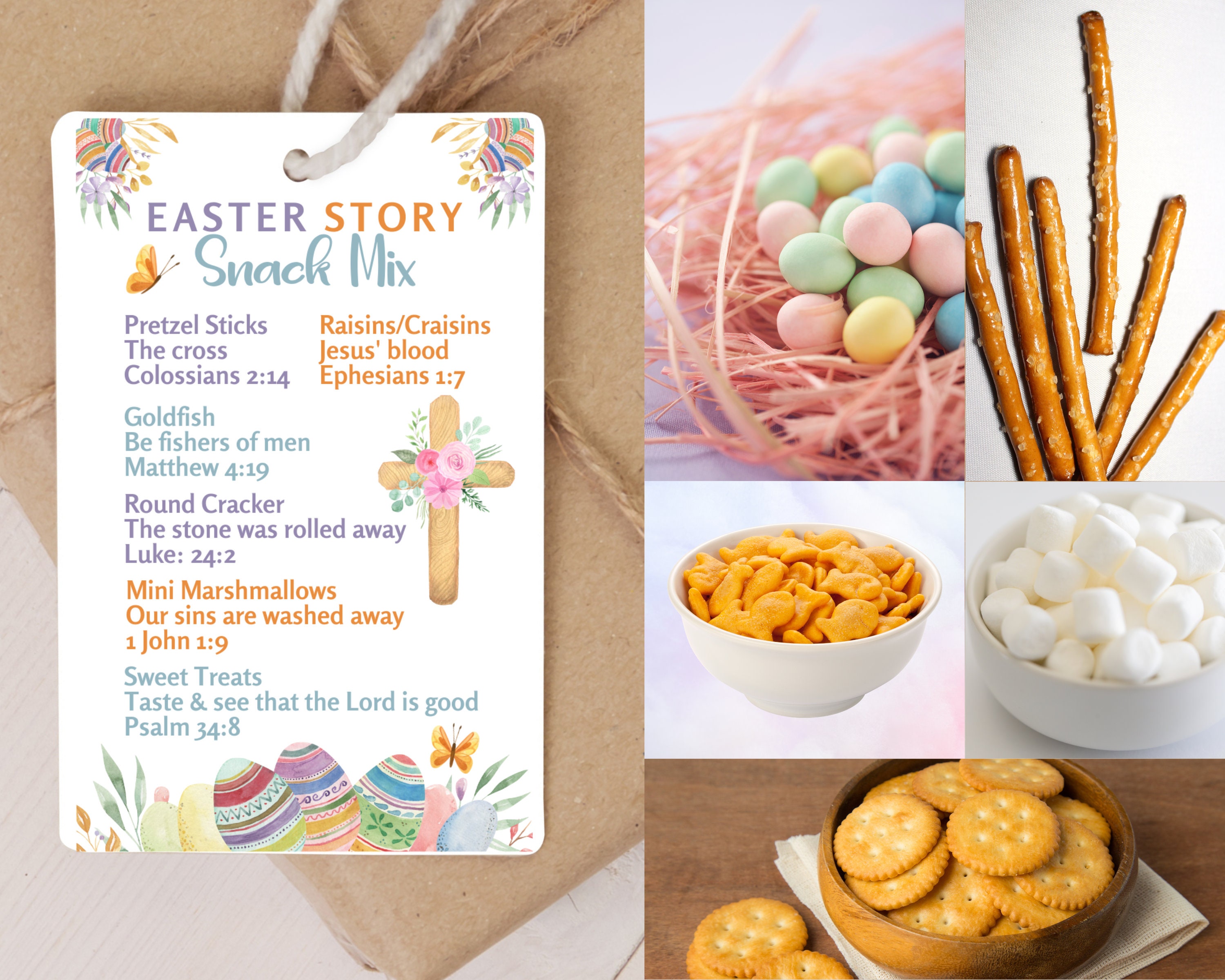 Religious Easter Story Snack Mix Printable Gift Tags, Easter