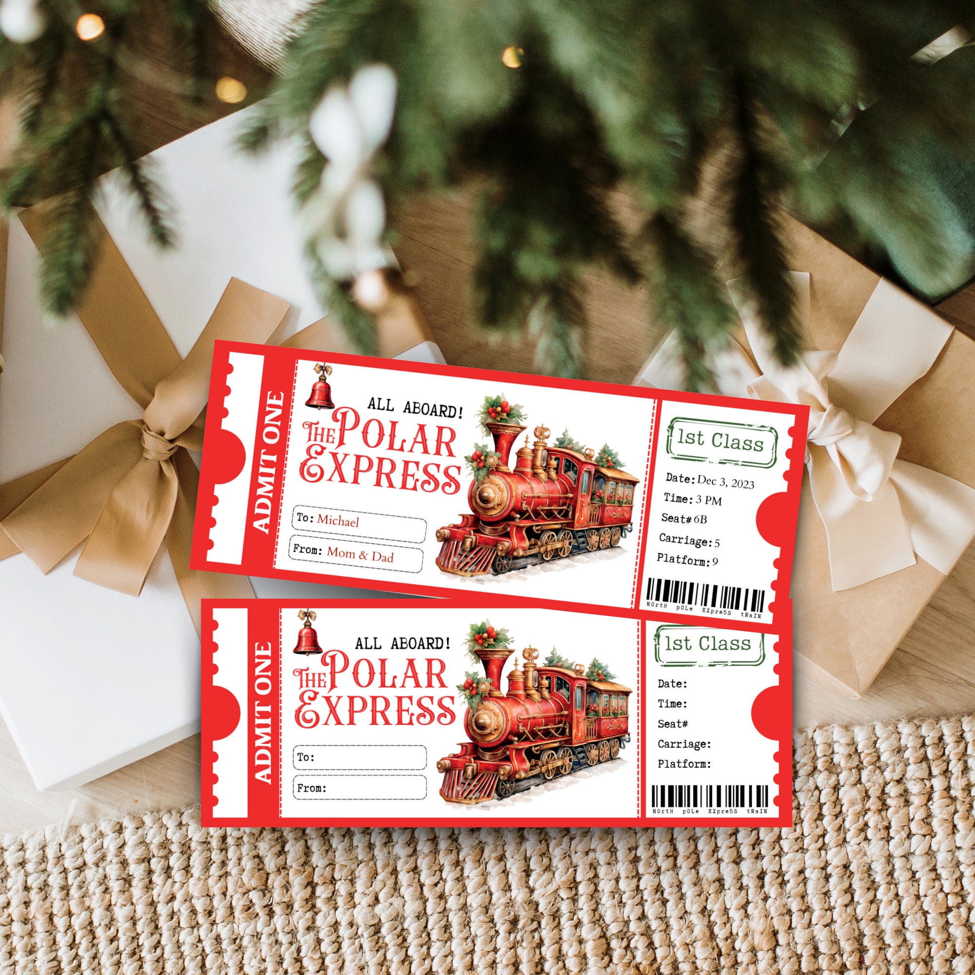 Polar Express Ticket Template, Personalized Surprise Gift Certificate