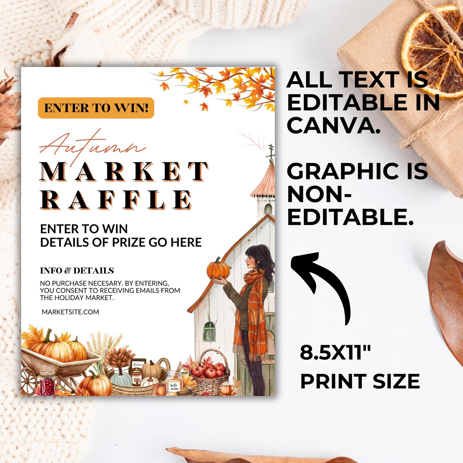 Market Raffle Sign Editable Autumn Market Sign, Fall Market Flyer Printable, Community ...