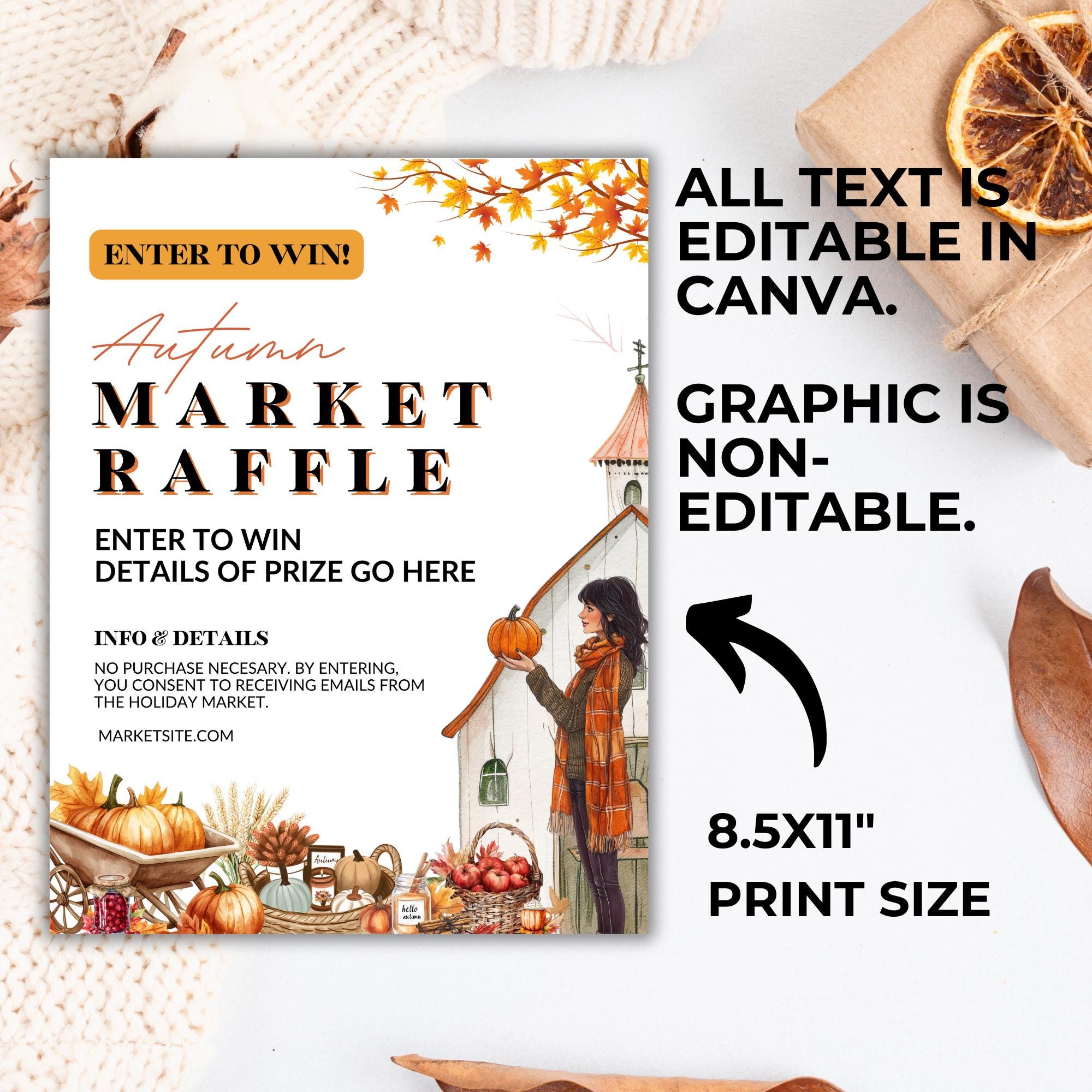 Fall Raffle Signage Editable Autumn Market Sign, Fall Market Flyer Printable, Community ...