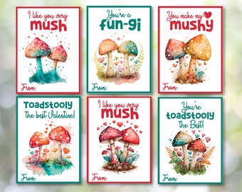 Mushroom Valentine / Printable PDF / Valentines Day Cards / Mushroom Cards for Valentines Day / Funny Valentine / Watercolor Mushroom, fungi