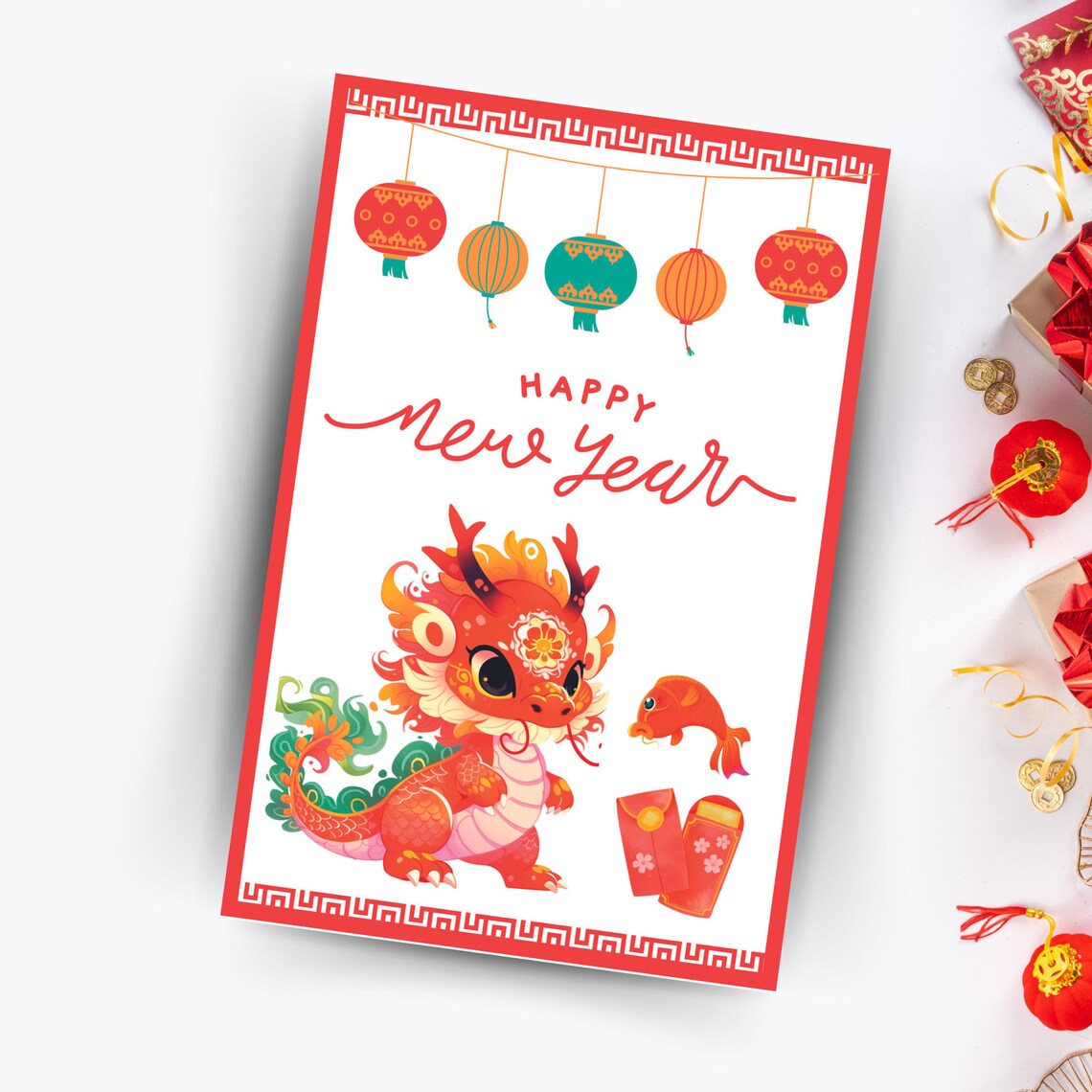 2024 Year of the Dragon Chinese New Year Card 4x6 Printable Etsy Canada