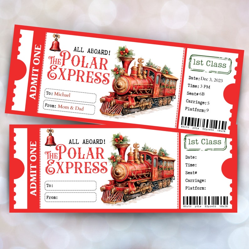Polar Express Ticket Template, Personalized Surprise Gift Certificate