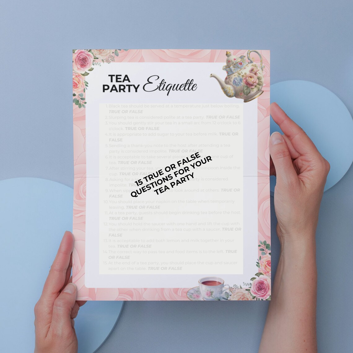 Tea Party Etiquette Game Printable, Tea Etiquette, Ladies Tea Party