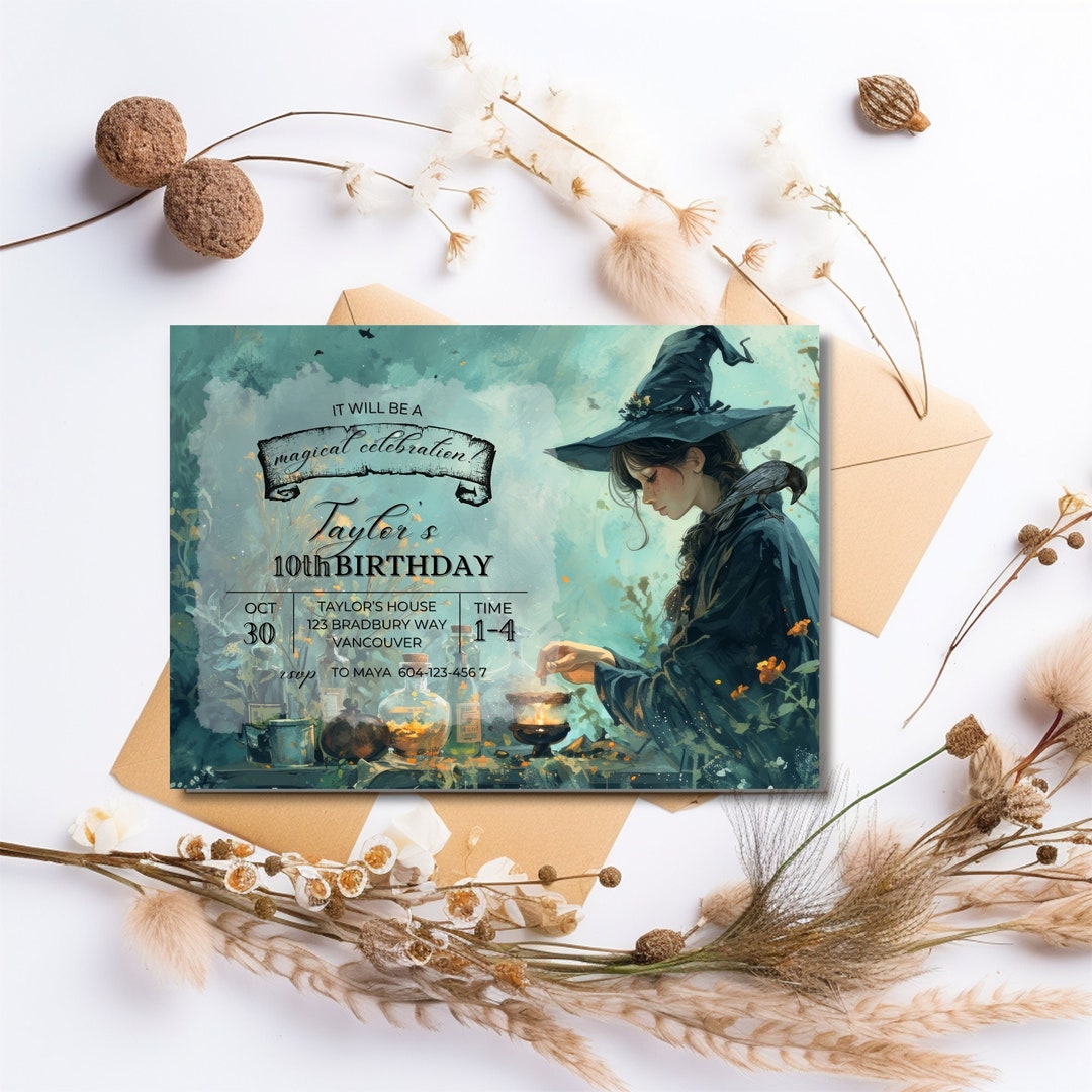 Witch Invite Halloween Witch Birthday Invitation, Halloween Party Invite, Girl ...