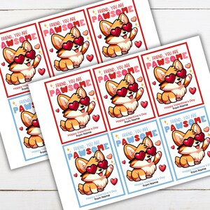 Editable Corgi Notes EDITABLE You Are Pawsome Corgi Dog Valentine's Day Card, Kids School ...