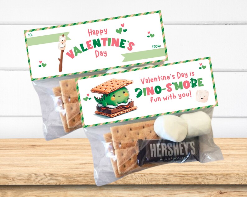 PRINTABLE S'mores Valentines, Dinosaur Valentine Card, S'mores Treat ...