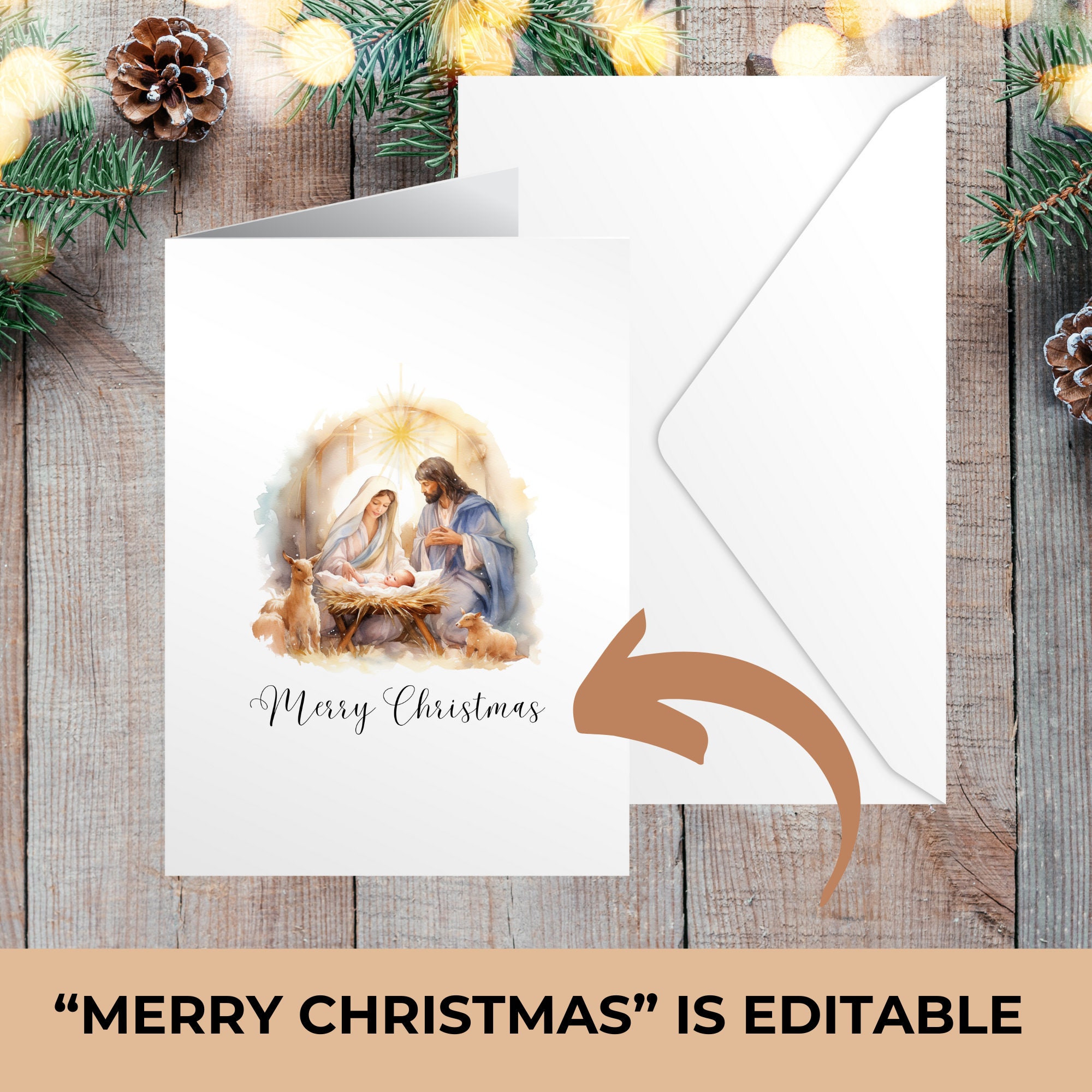 EDITABLE Watercolor Nativity Card Printable Christmas Card - Etsy