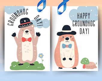 Groundhog Day Tags, Groundhog Day Party Printable, Punxsutawney Phil, Party Decor, Groundhog Favor Tag, Printable Gift Tag Groundhogs Day