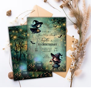 Cute Witch Invitation, Halloween Birthday Costume Party Invite, spooktacular Witch Birthday Invitation, Kids Halloween Witch Invite,Bewitching  hocuspocus,witch cauldron halloween party, witchy party,kids costume party, girls halloween birthday party