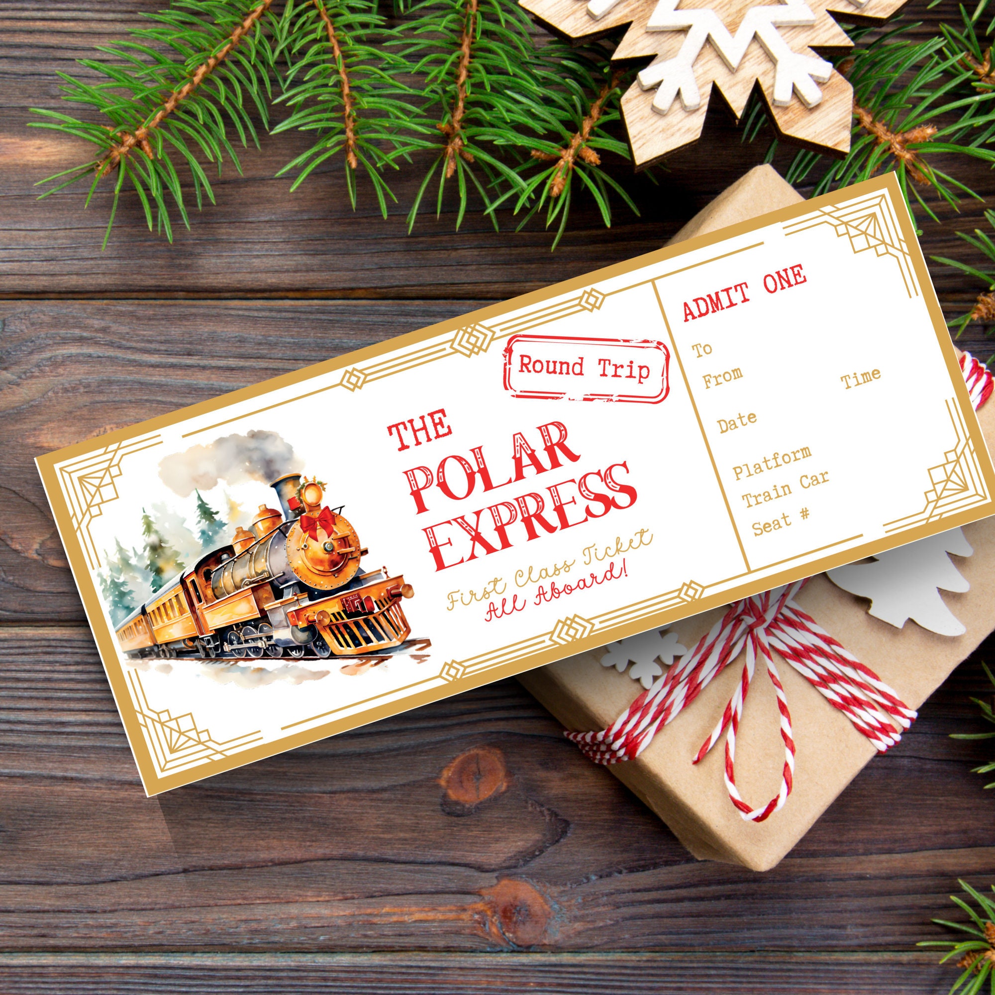 Polar Express Ticket Template, Personalized Surprise Gift Certificate