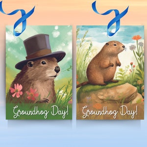 Groundhog Day Tags, Groundhog Day Party Printable, Punxsutawney Phil, Party Decor, Groundhog Favor Tag, Printable Gift Tag Groundhogs Day