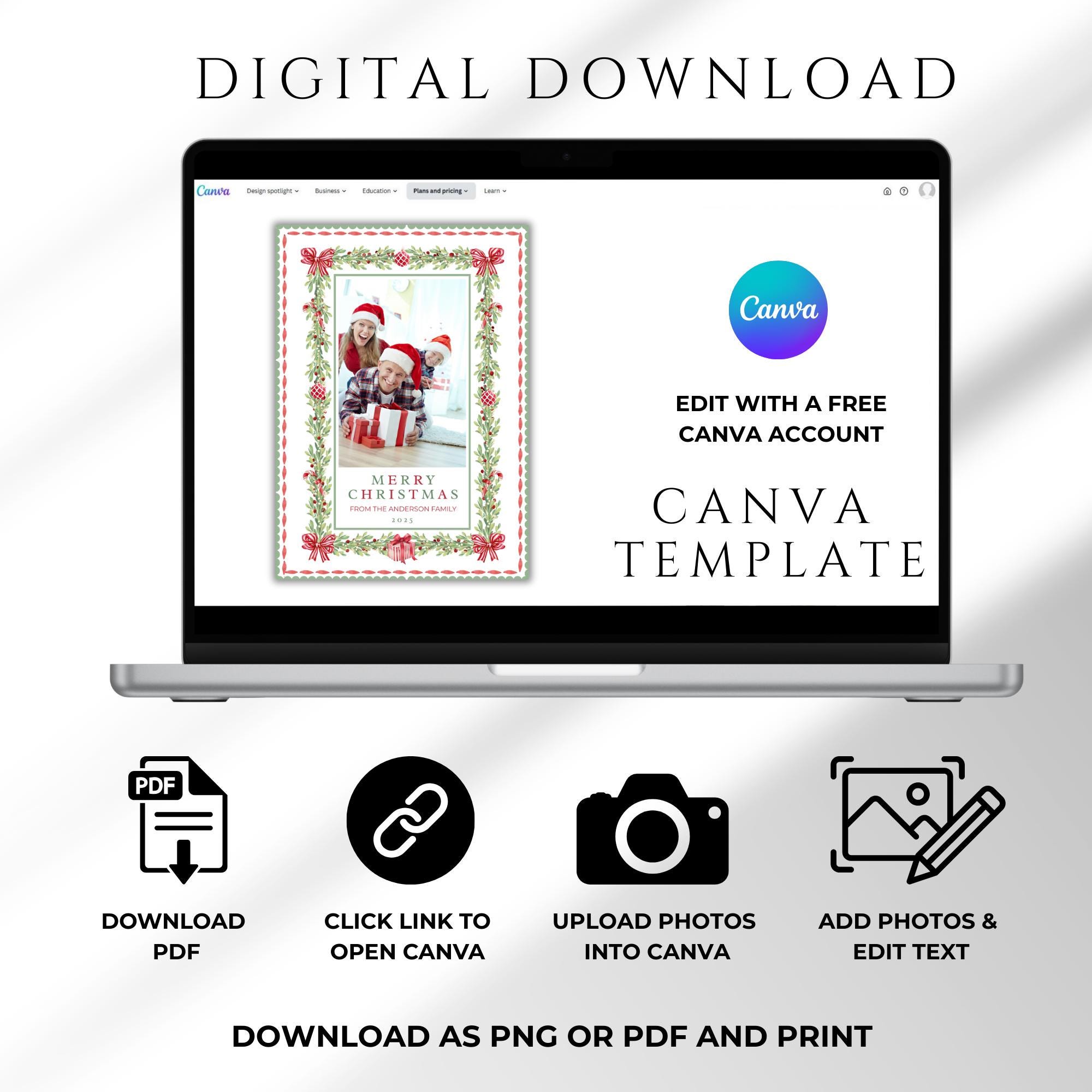 Editable Christmas Card Printable, Watercolor Red Green Christmas ...